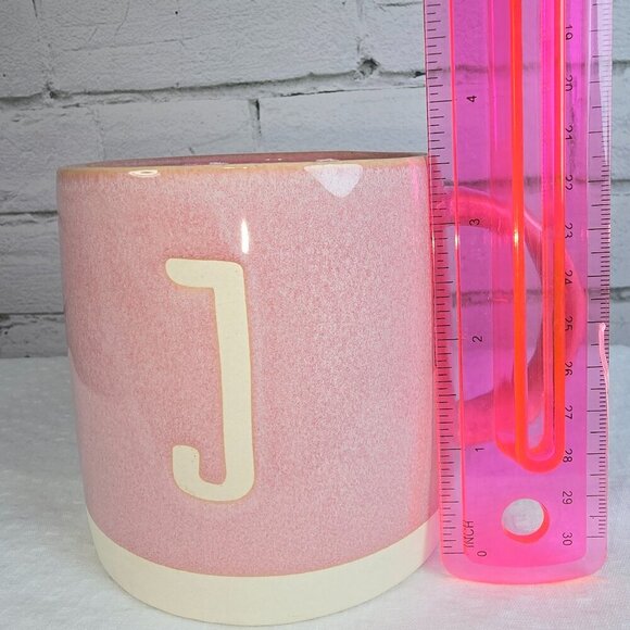 ALTAR'D STATE DRIP GLAZE MUG LETTER J , PINK WITH CREAM BOTTOM EUC - Picture 2 of 5